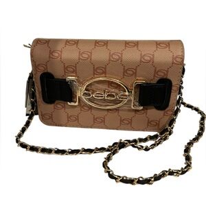 BEBE Leilani printed monogram Crossbody Shoulder Bag Almond